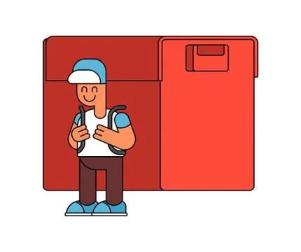Back to school.  Boy and big  schoolbag. Illustration for September 1. School Stock Illustration