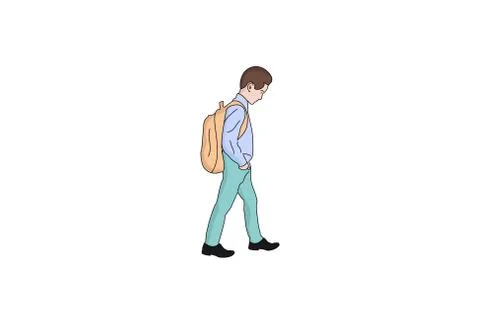 Back to school - boy character - Vector illustration of Cute school boy go to Stock Illustration