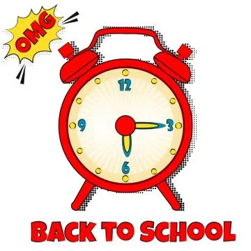 Back to school bright background with pop art alarm clock Stock Illustration