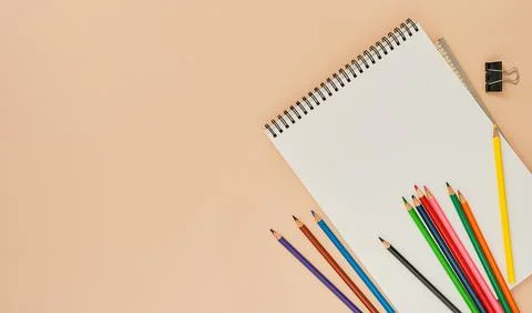 Back to school bright nude background with place for text, horizontal banner Stock Photos