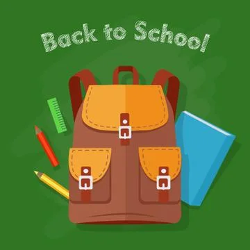 Back to School. Brown Backpack. Office Supplies Stock Illustration