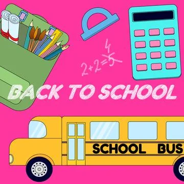 Back to School Bus and Classroom Supplies Stock Illustration