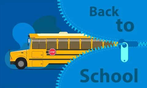 Back to school bus education concept. open the big bag to study time. prepare 스톡 일러스트