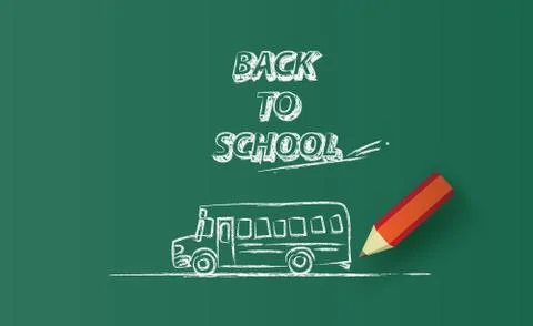 Back to school BUS Horizontal banner drawing on chalkboard.Creative  learning 스톡 일러스트