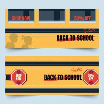 Back to school bus part banners Stock Illustration