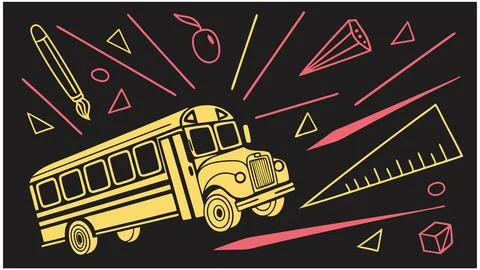 Back to school bus vector illustration with education themed background art Stock Illustration