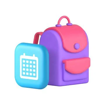 Back to school calendar data reminder with backpack 3d icon realistic vector  Stock Illustration