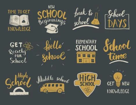 Back to School Calligraphic Letterings Set. Typographic Design. Calligraphy L イラスト素材