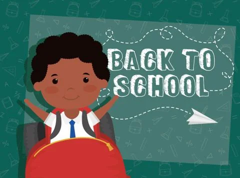 Back to school card with afro student boy Illustrazione stock