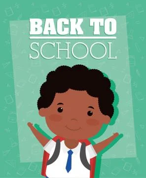 Back to school card with afro student boy Illustrazione stock