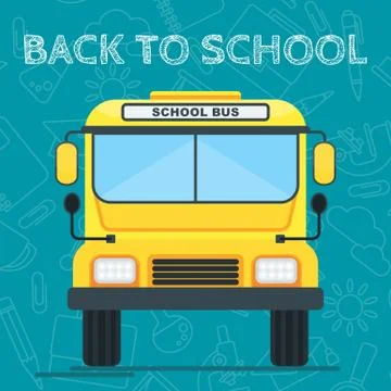 Back to school card with bus Stock Illustration