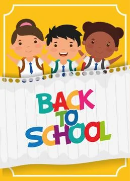 Back to school card with interracial students Illustrazione stock