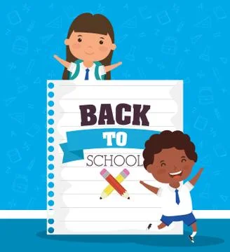 Back to school card with interracial students イラスト素材