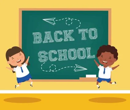 Back to school card with interracial students イラスト素材