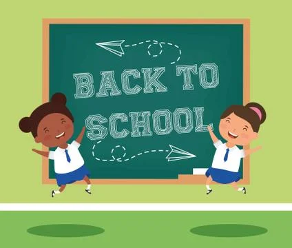 Back to school card with interracial students couple 스톡 일러스트