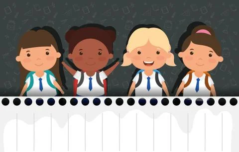 Back to school card with interracial students イラスト素材