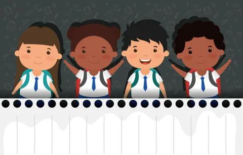 Back to school card with interracial students Illustrazione stock
