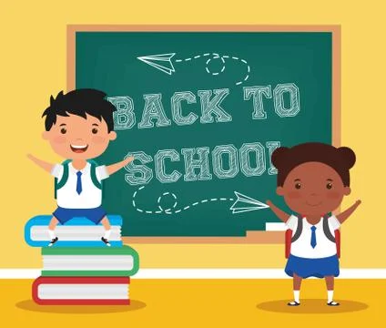 Back to school card with interracial students 库存插图