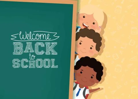 Back to school card with interracial students イラスト素材