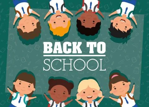 Back to school card with interracial students イラスト素材