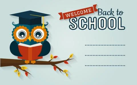 Back to school. Card with learned owl and a place for text. Stock Illustration