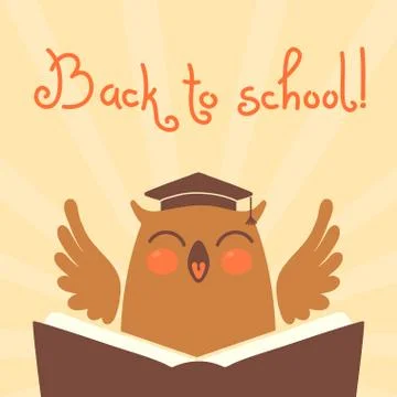 Back to school. Card with an owl. Illustrazione stock