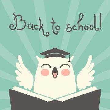 Back to school. Card with an owl. Stock Illustration
