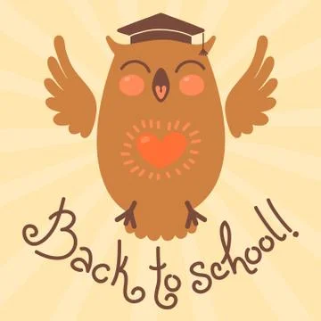 Back to school. Card with an owl. Stock Illustration