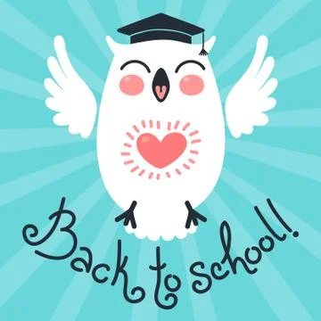 Back to school. Card with an owl. Stock Illustration