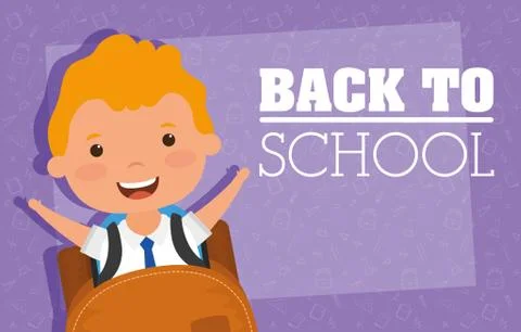 Back to school card with student boy Stock Illustration