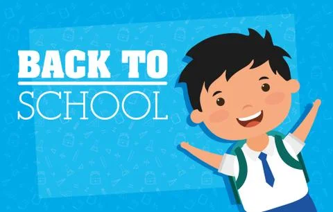 Back to school card with student boy 스톡 일러스트