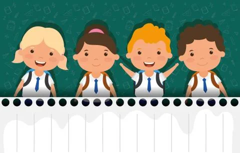 Back to school card with students group Stock Illustration
