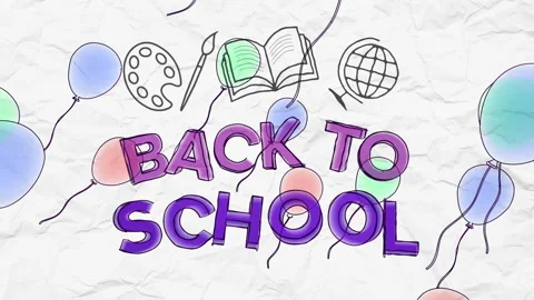 Back to School cartoon animation with floating balloons, motion graphics Stock Footage 157379972