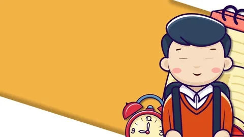 Back to School Cartoon Background with Cute Student Boy and Alarm Clock. Stock Footage 341566852