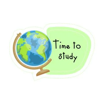 Back to School cartoon globe time to study sticker, vector illustration 스톡 일러스트