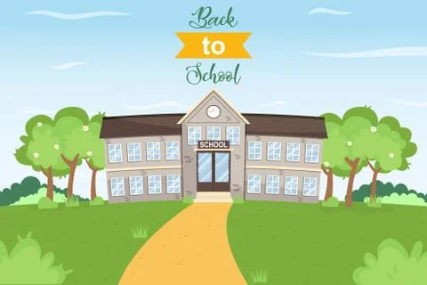 Back to School cartoon landscape background, vector illustration Stock Illustration