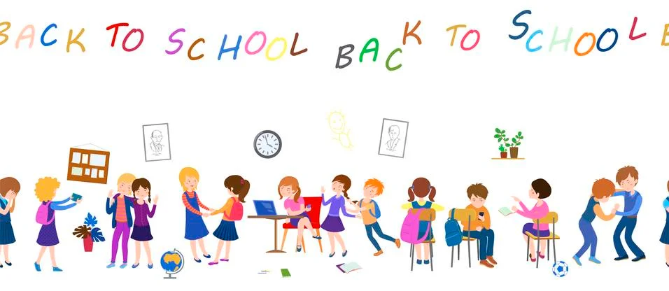 Back to school cartoon seamless pattern Stock Illustration