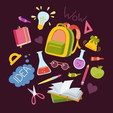 Back School cartoon set learning school flat vector Stock Illustration