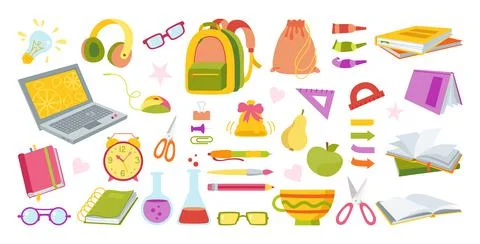 Back to School cartoon set Learning flat vector Stock Illustration