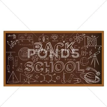Back to school chalk board. Set of school doodles on brown background. Vector Stock Illustration