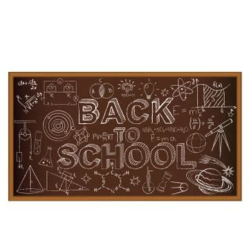 Back to school chalk board. Set of school doodles on brown background. Vector Stock Illustration