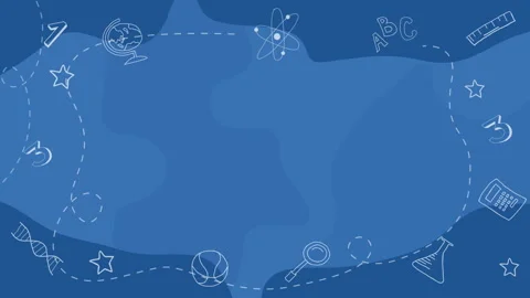 Back to school in chalk doodle style on blue blackboard. Template of a school Stock Footage 313240120