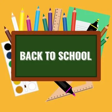 Back to school - chalk text on class board, flat style vector illustration Stock Illustration