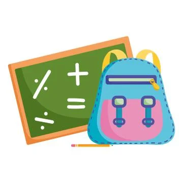 Back to school, chalkboard and backpack elementary education cartoon Stock Illustration