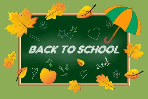 Back to School Chalkboard with Autumn Elements Stock Illustration
