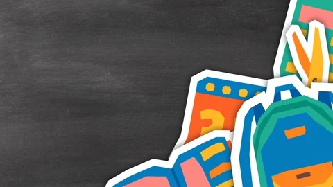 Back to School Chalkboard Background with Paper Cut School Supplies Stock Footage 340551442