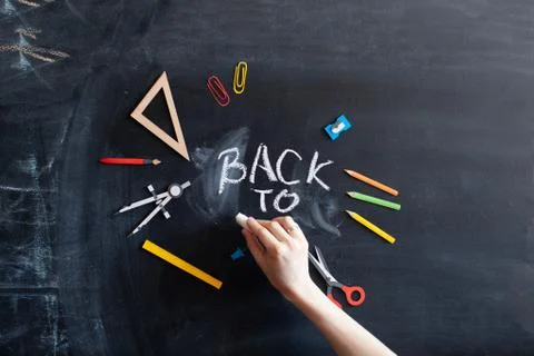 Back to school on chalkboard background. Foto stock