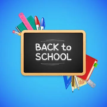 Back to School Chalkboard on Blue Background Stock Illustration