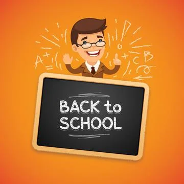 Back to School Chalkboard with Teacher Stock Illustration