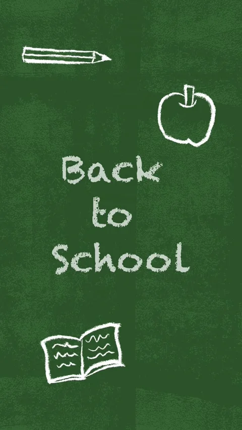 Back to School Chalkboard Text Animation with Hand Drawn Icons in Vertical Stock Footage 344057223